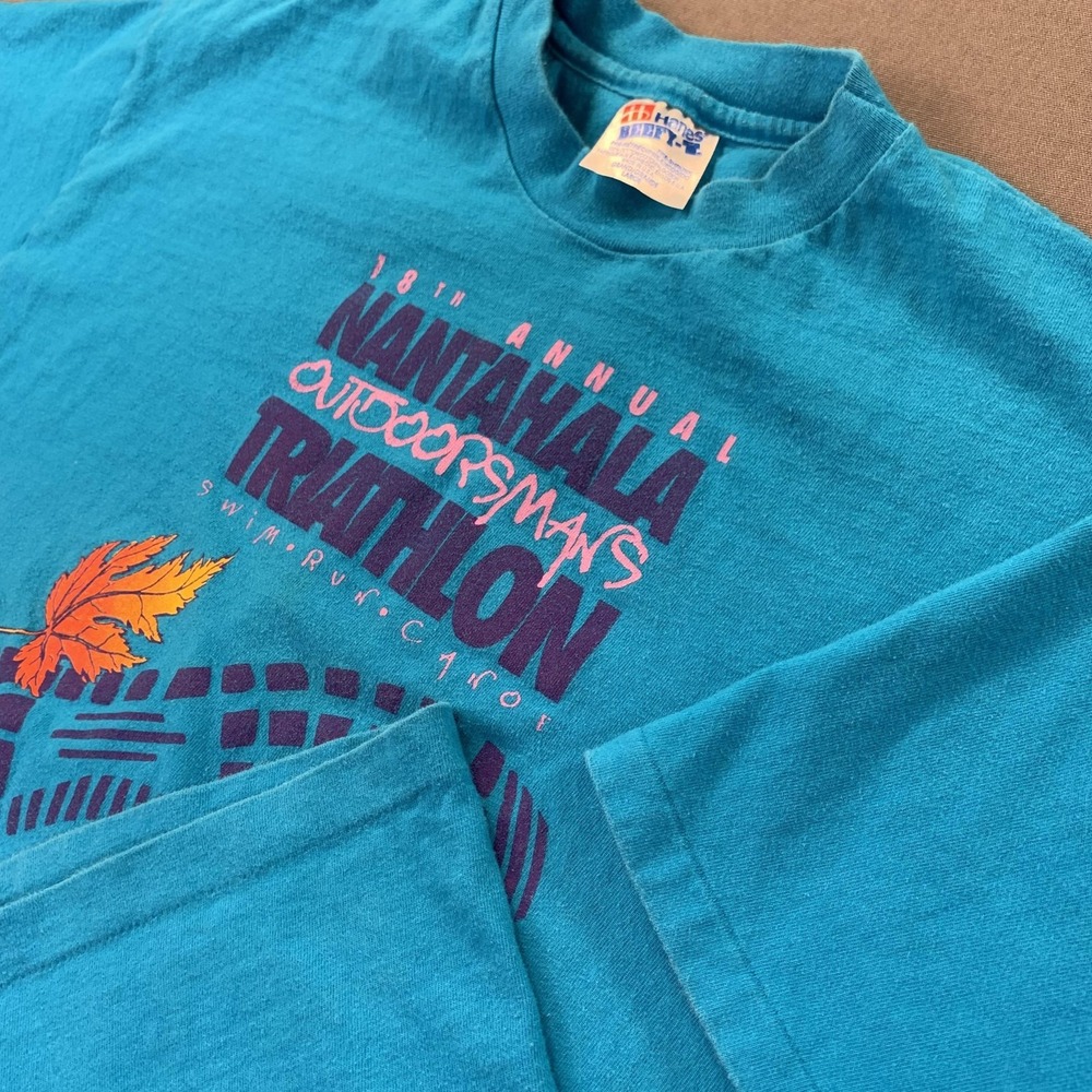 Vintage 1993 Nantahala Outdoorsman Triathlon Shirt Mens LG USA 90s Single Stitch - Picture 2 of 9